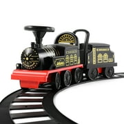 JOYLDIAS Black 6V Kids Electric Ride on Train Toddlers Age 1-3 Boys Girls w/Curved Tracks,Carriage,Songs,Lights,Horns,Storage